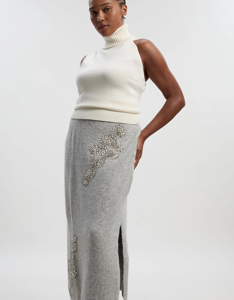 Plus Size Wool Blend Embellished Cosy Pencil Midi Skirt