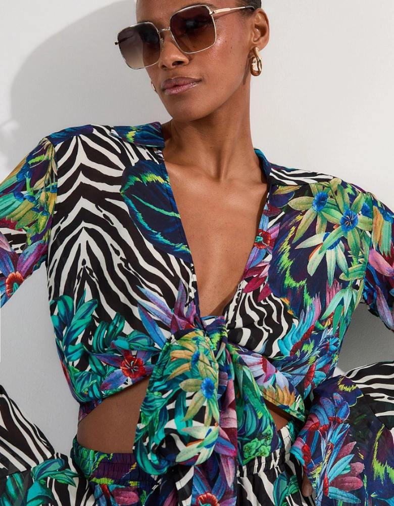 Tall Floral Animal Georgette Beach Wrap Top