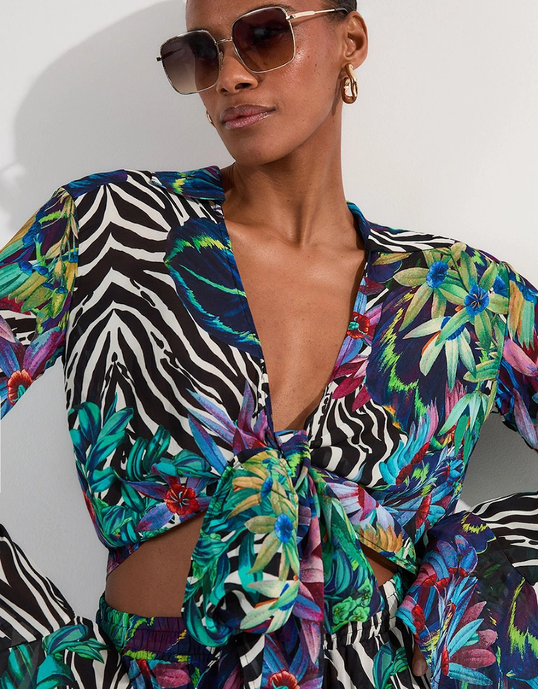 Tall Floral Animal Georgette Beach Wrap Top, 2 of 1