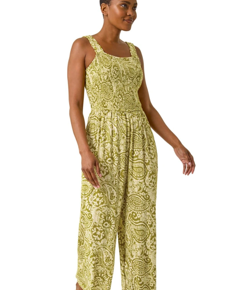 Paisley Print Cropped Jumpsuit