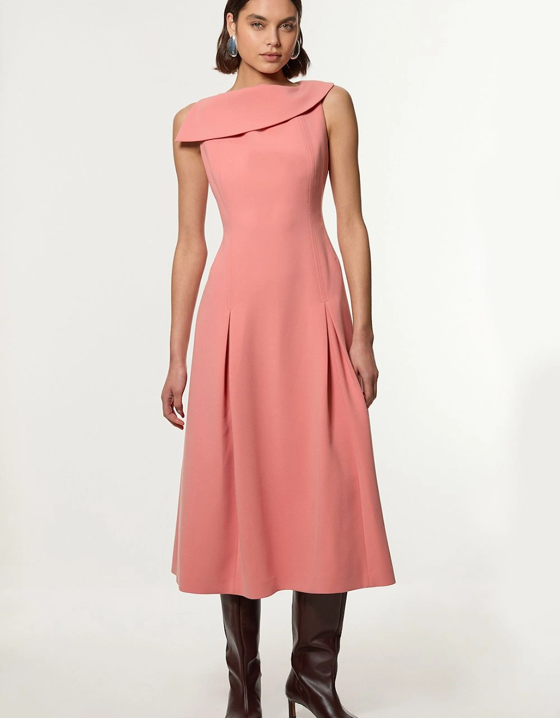 Compact Stretch Asymmetric Neck Tailored Full Skirted Dress, 2 of 1