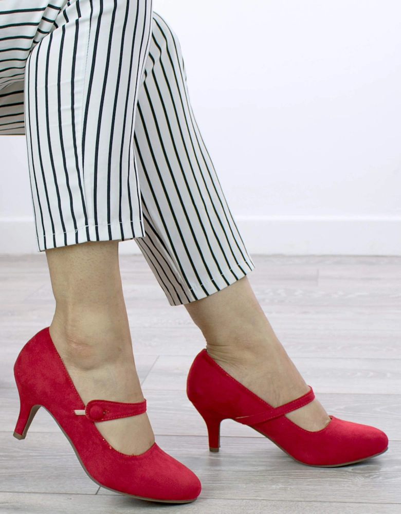 Mid  Heel Elastic Strap Mary Jane  Court Shoes