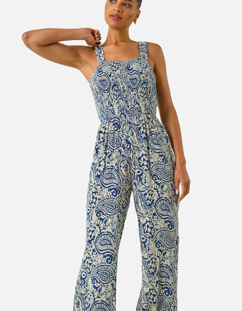 Paisley Print Cropped Jumpsuit
