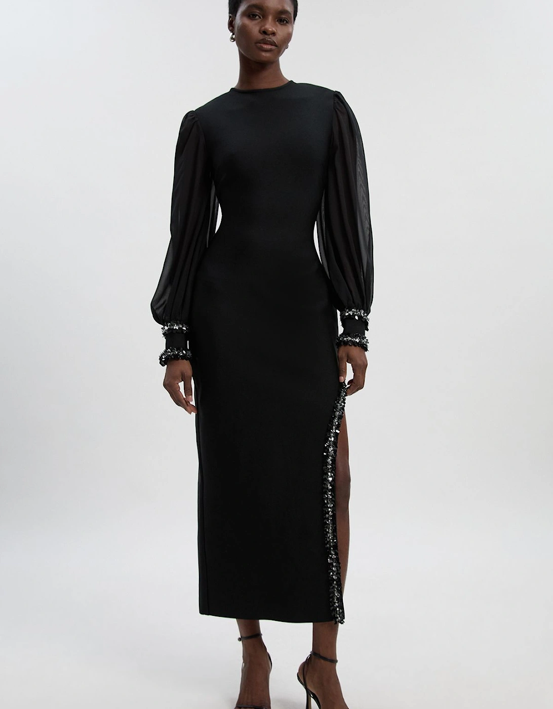 Petite Embellished Figure Form And Chiffon Sleeve Midi Dress, 2 of 1