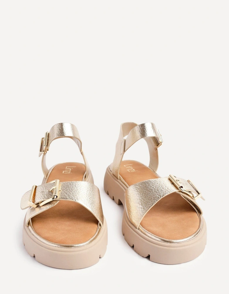 Comet Gold Faux Grain Leather Chunky Sandal