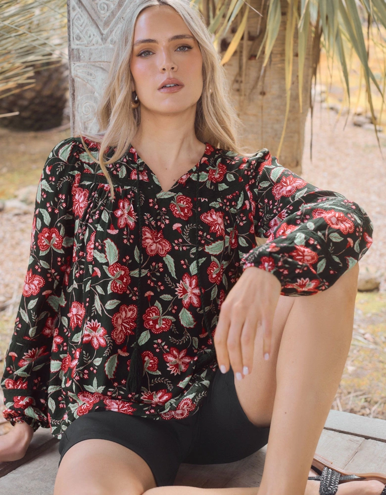 Tall Floral Tassel Tie Blouse