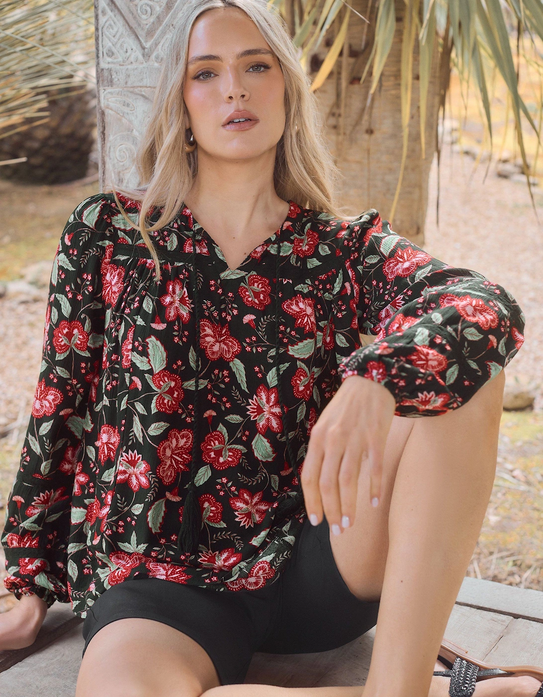 Tall Floral Tassel Tie Blouse, 2 of 1