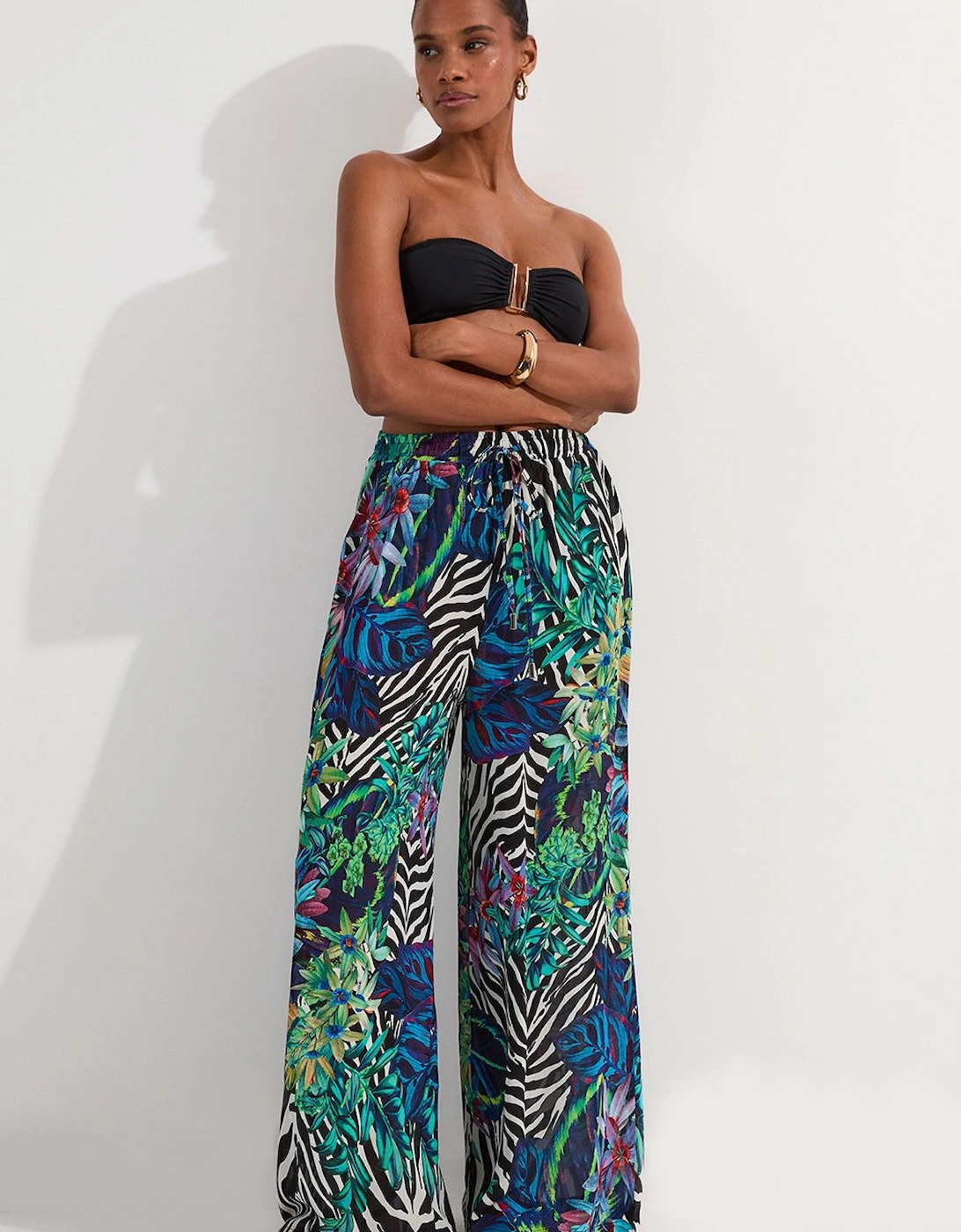Tall Floral Animal Viscose Georgette Beach Trousers, 2 of 1