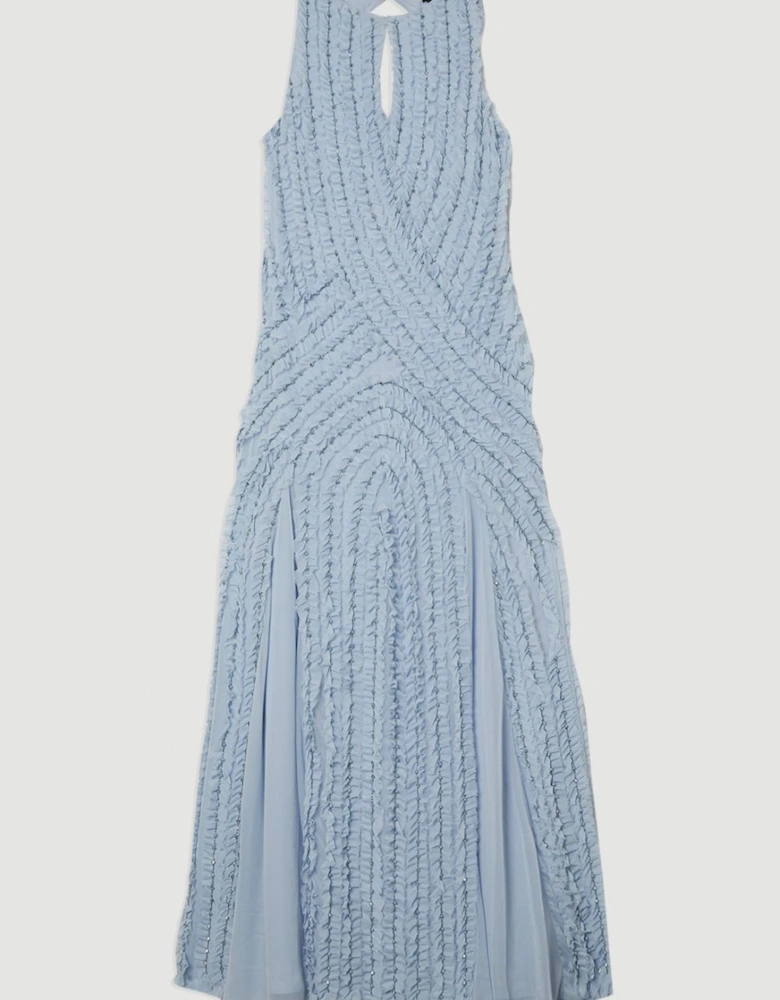 Embellished Ruffle Keyhole Cutout Woven Maxi Dress