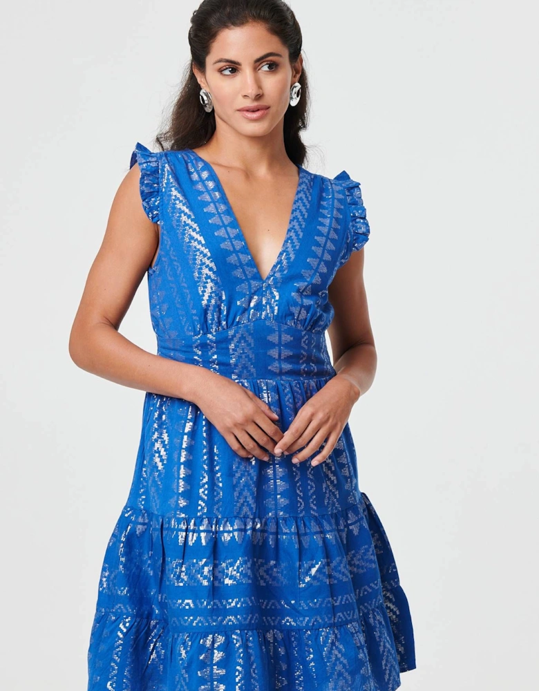 Metallic Cap Sleeve Short Skater Dress