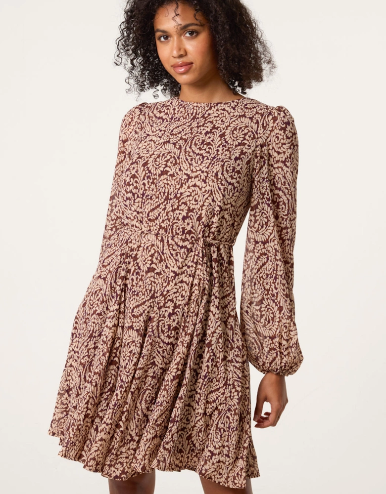 Brown Godet Dress With Self Tie