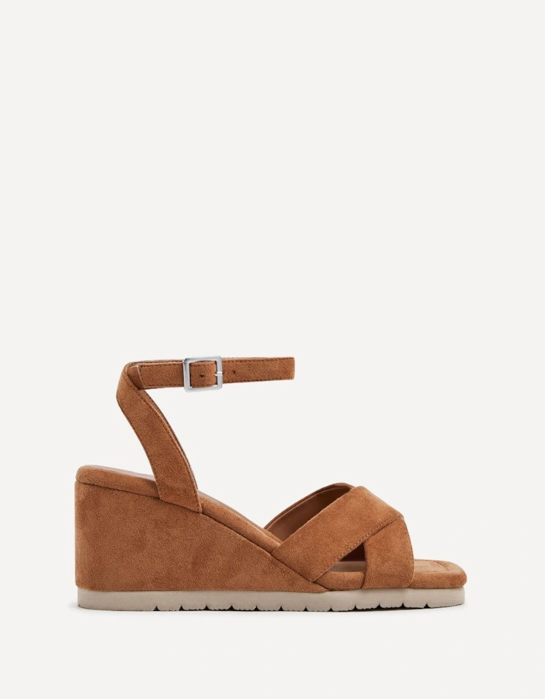 Imogen Tan Faux Suede Covered Crossover Wedge