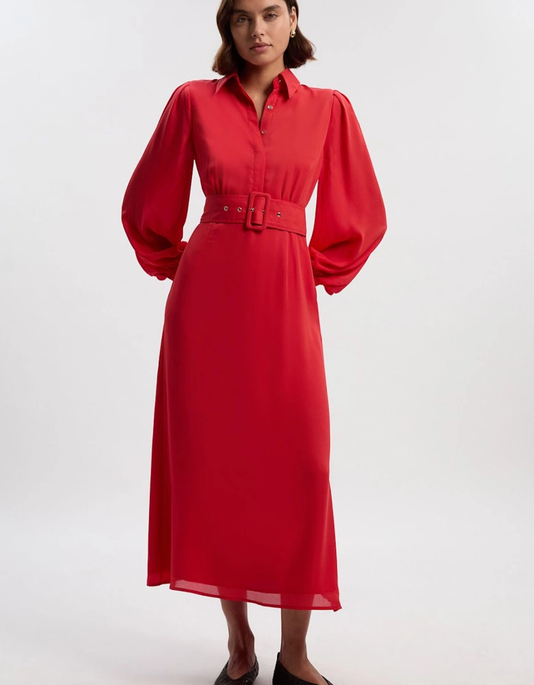 Georgette Belted Blur Print Woven Shirt Dress