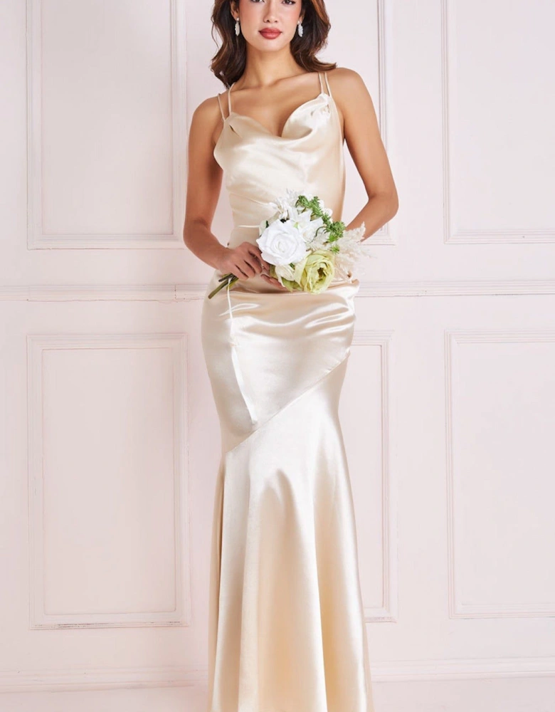 Satin Cowl Neck With Strappy Back Maxi