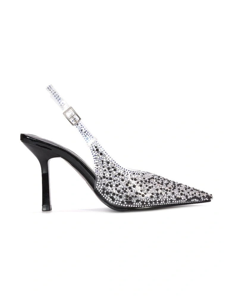 'Pauline' Pointed Toe Perspex Sparkly Slingback Stiletto High Heels