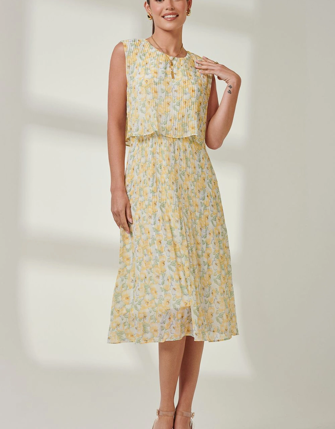 Olena Pleated Overlay Chiffon Midi Dress, 2 of 1