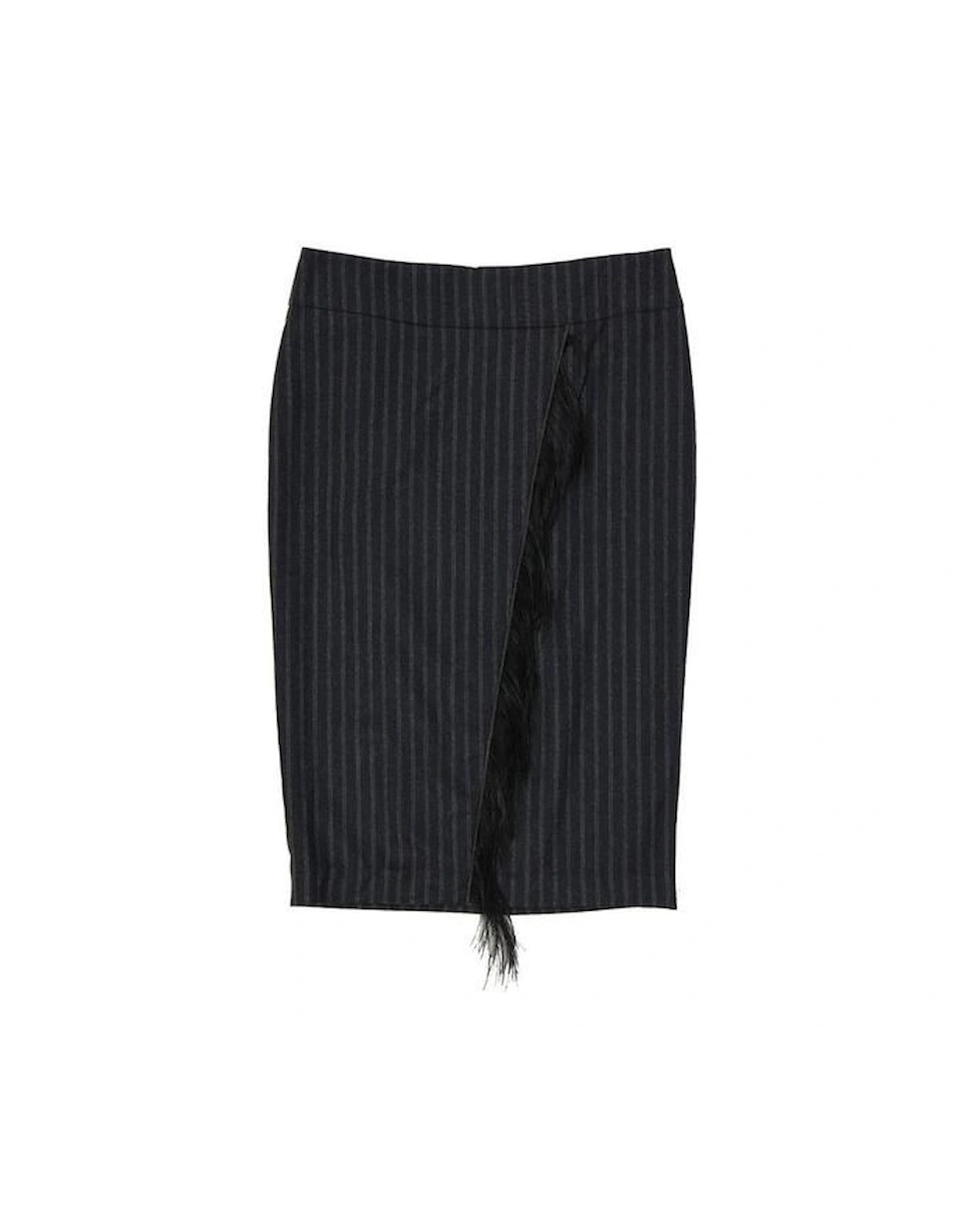 Wool Striped Skirt with Front Deep Vent and Back Zip Closure  - Gray, 2 of 1