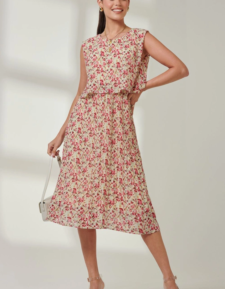 Olena Pleated Overlay Chiffon Midi Dress