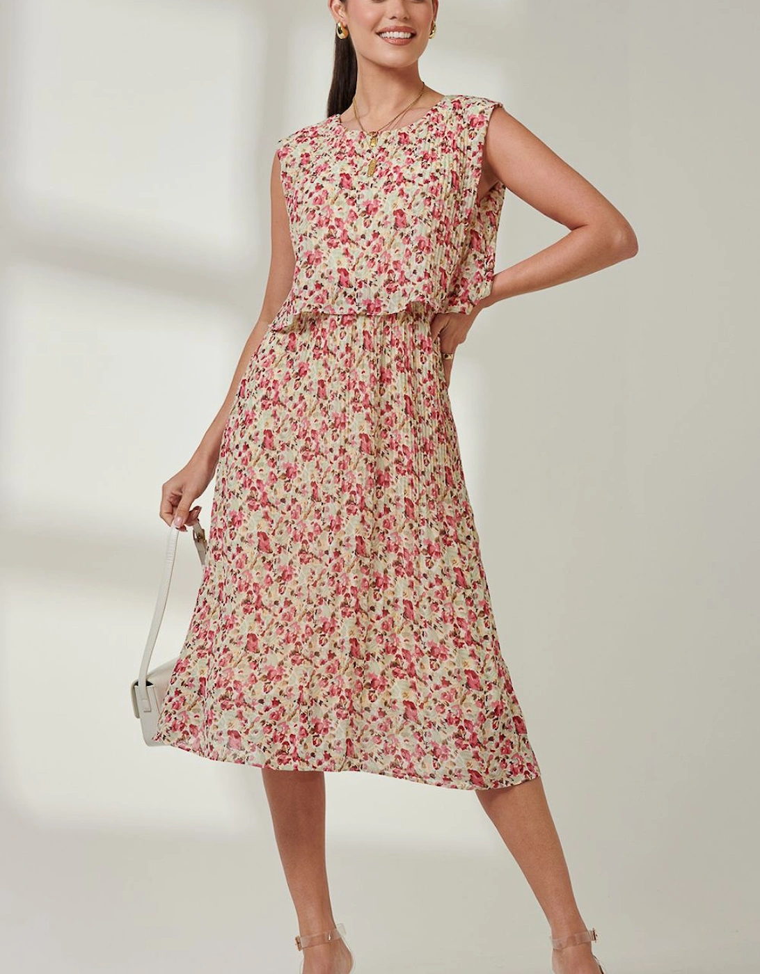 Olena Pleated Overlay Chiffon Midi Dress, 2 of 1