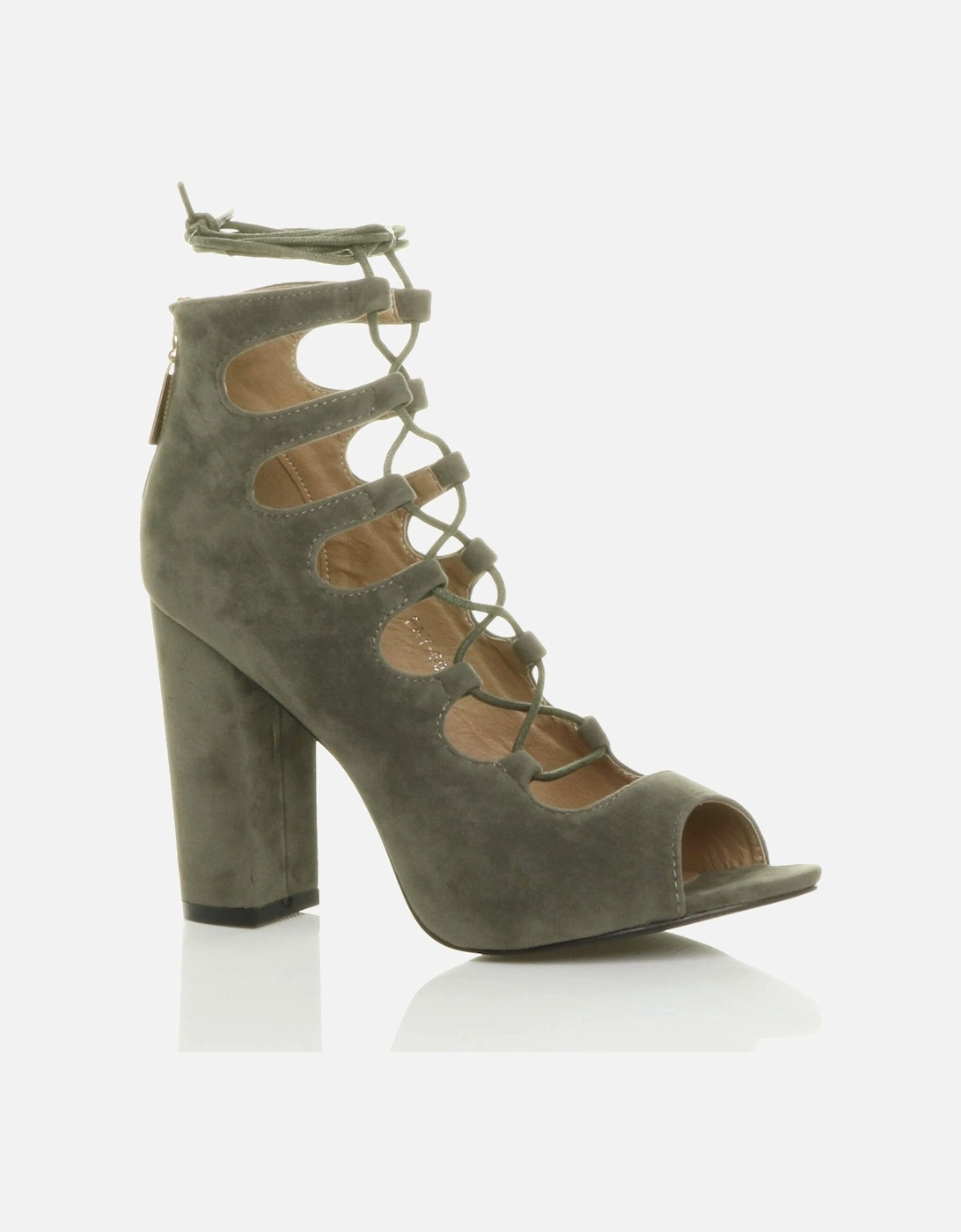 High Block Heel Lace Up Peep Toe  Ankle Boots, 2 of 1