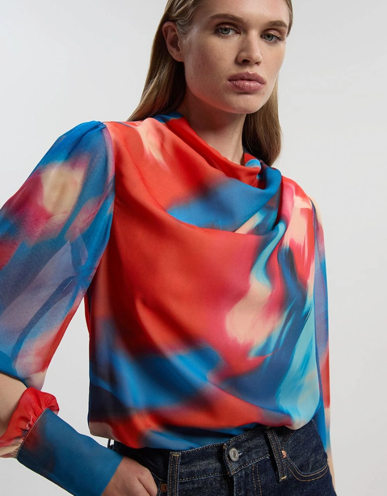 Georgette Draped Blur Print Woven Blouse