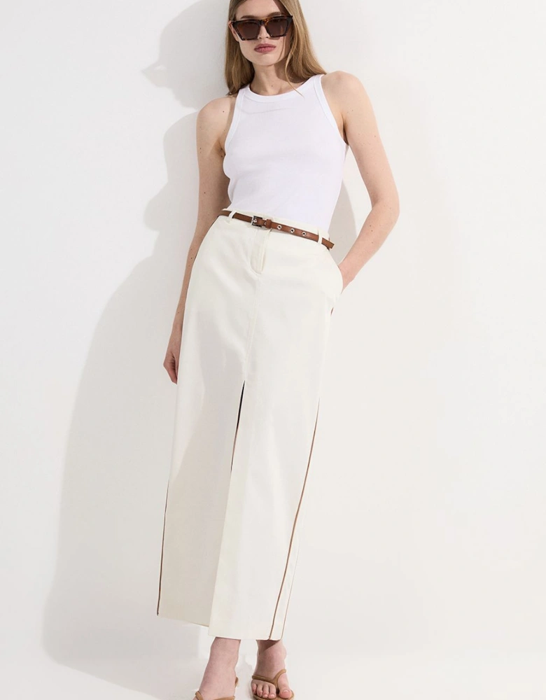 Archive Collection - Tailored Denim Belted Pocket Detail Maxi Skirt