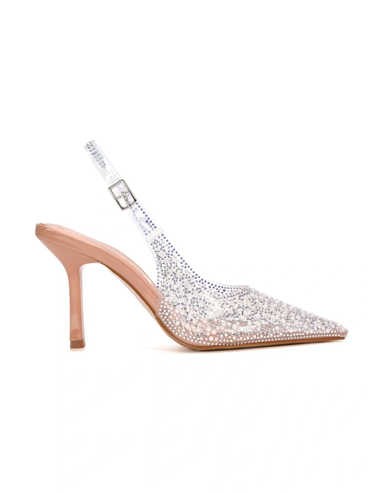 'Pauline' Pointed Toe Perspex Sparkly Slingback Stiletto High Heels
