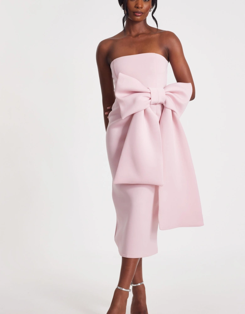 Pale Pink Strapless Bow Midaxi Dress
