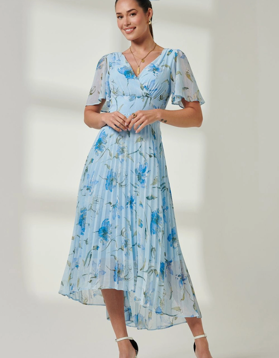Pleated Dip Hem Chiffon Maxi Dress, 2 of 1