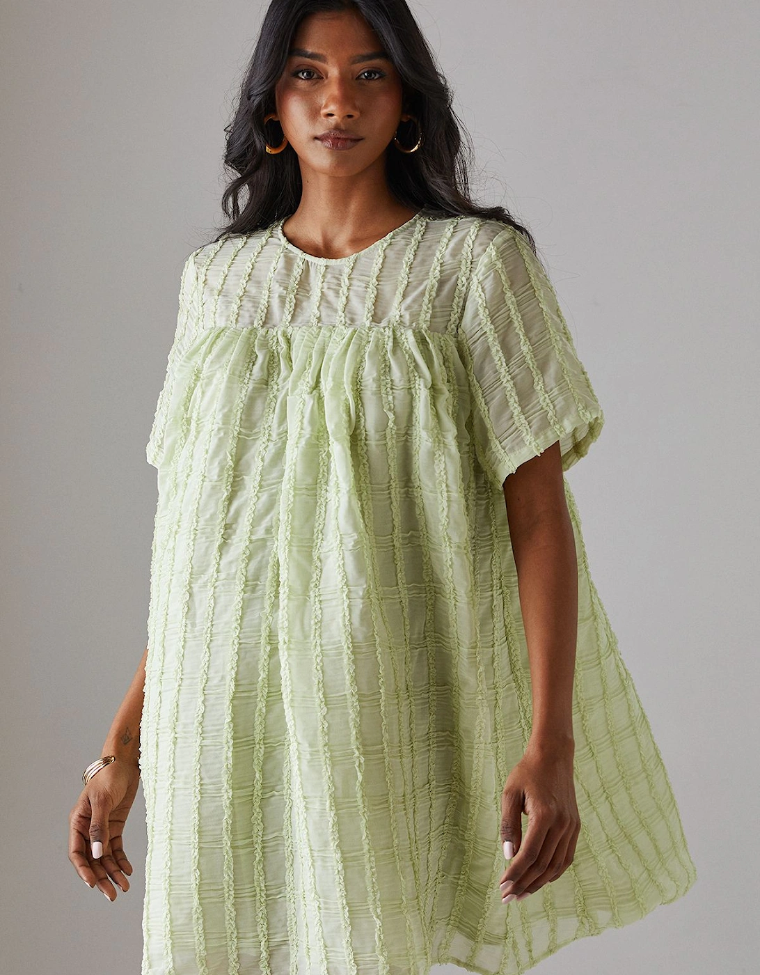 Ruffle Organza Babydoll Mini Smock Dress, 2 of 1