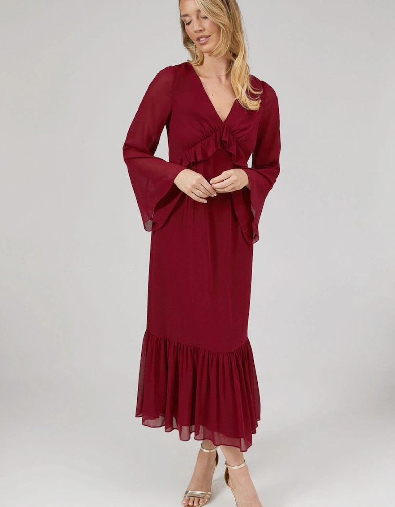 By Coast Kimono Sleeve Tiered Hem Georgette Midi Dress