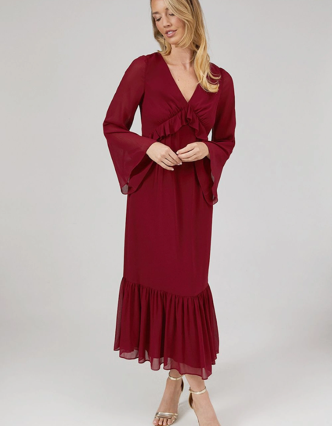 By Coast Kimono Sleeve Tiered Hem Georgette Midi Dress, 2 of 1