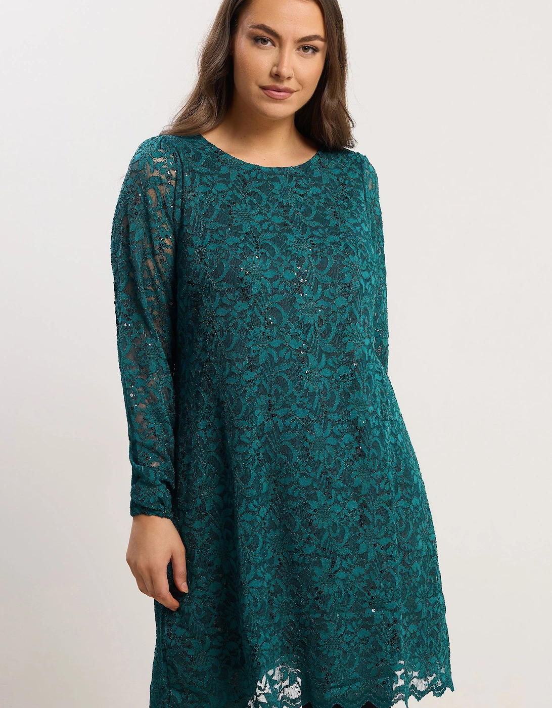 Lace Scallop Hem Mini Dress, 2 of 1