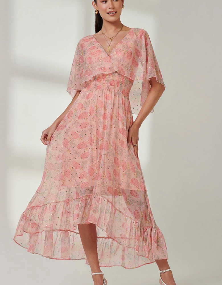 Frill V-neck Chiffon Maxi Dress