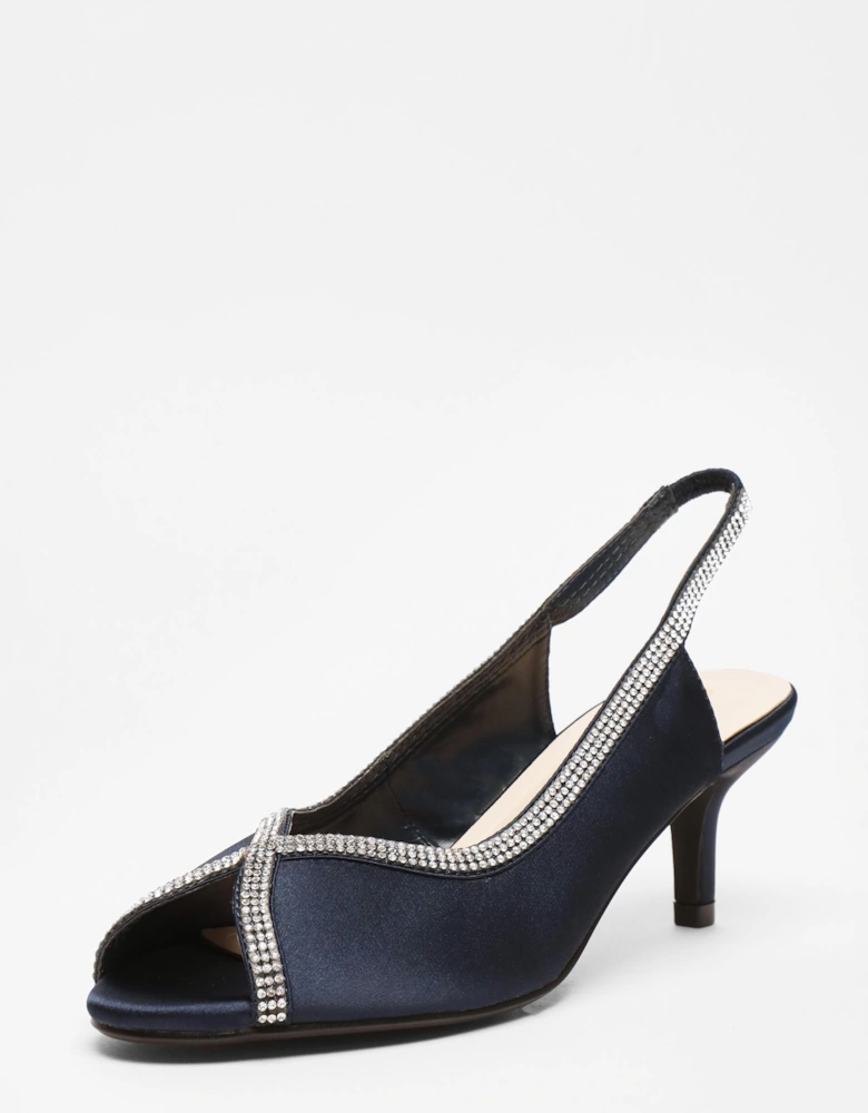 Satin Diamante Low Heeled Slingback Heels