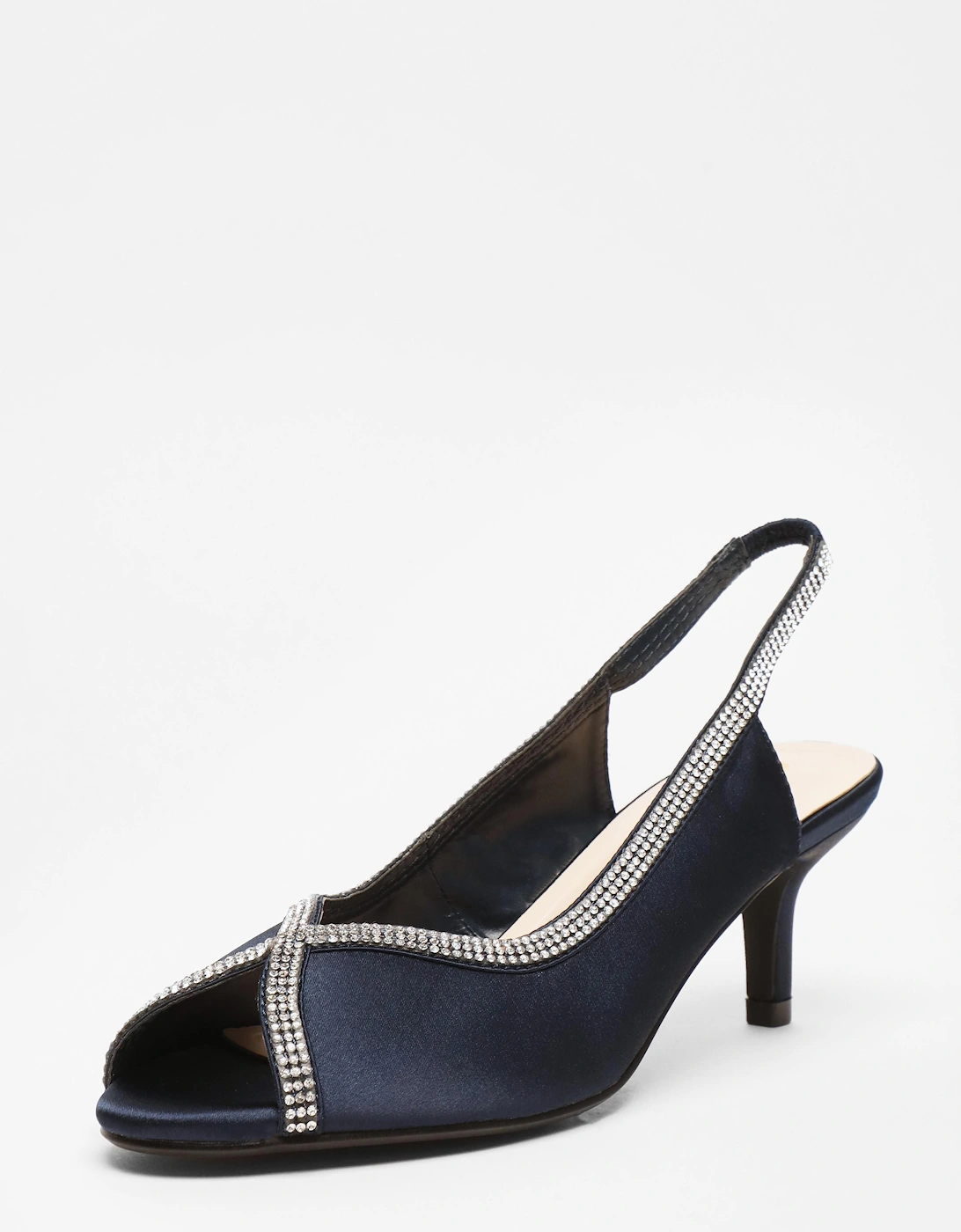 Satin Diamante Low Heeled Slingback Heels, 2 of 1