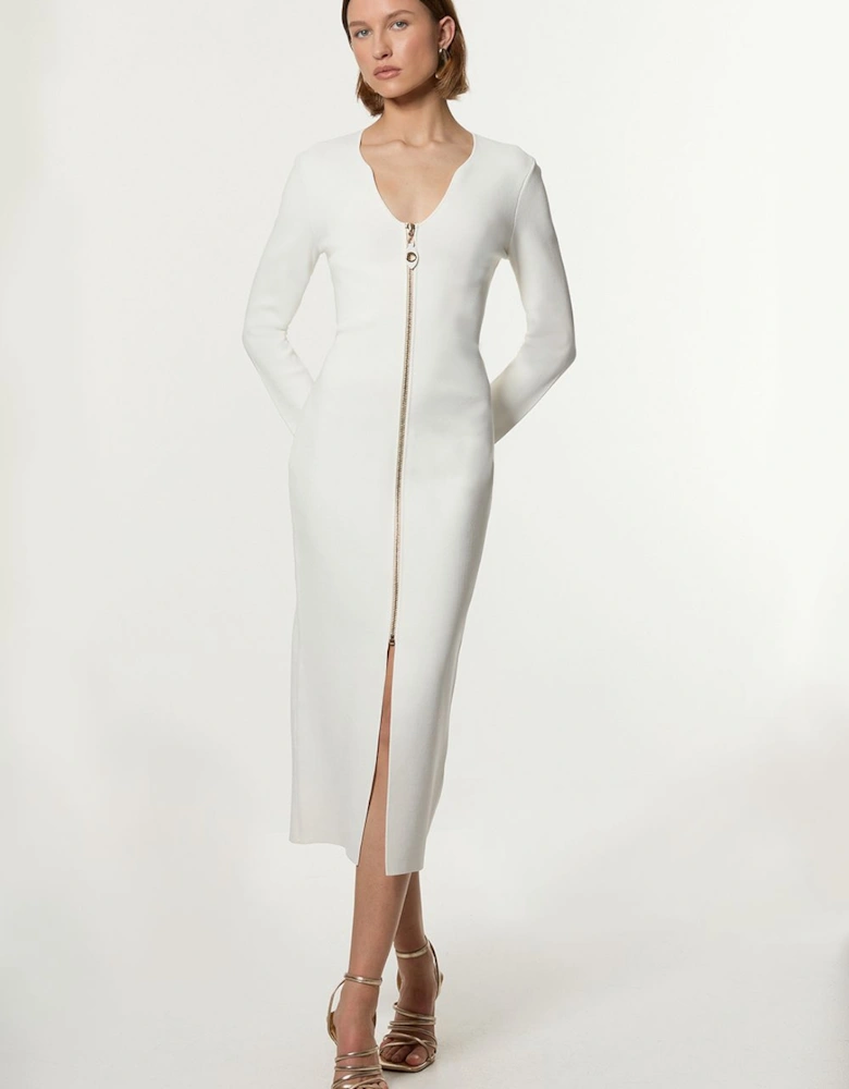Zip Up Full Needle Knitted Dress