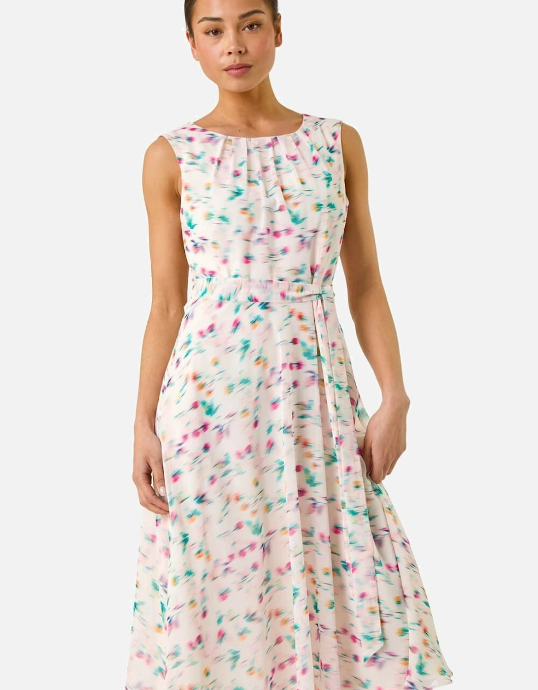 Petite Abstract Print Pleated Midi Dress, 2 of 1
