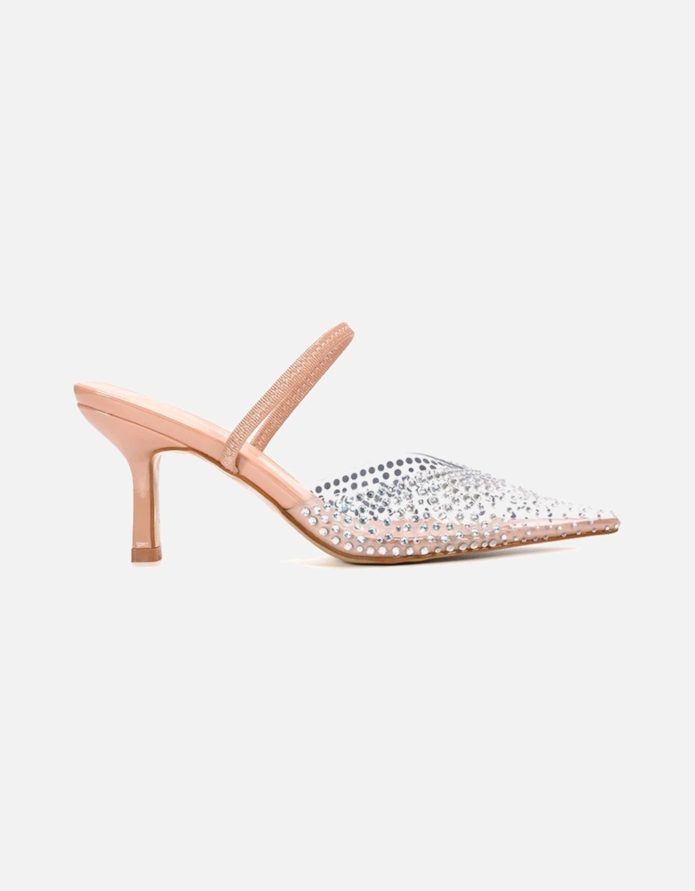 'Tia' Clear Perspex Diamante Stiletto Heel Slingback Court Shoes
