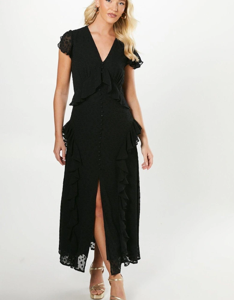 By Coast Flutter Sleeve Dobby Mesh Button Through Midi Dress