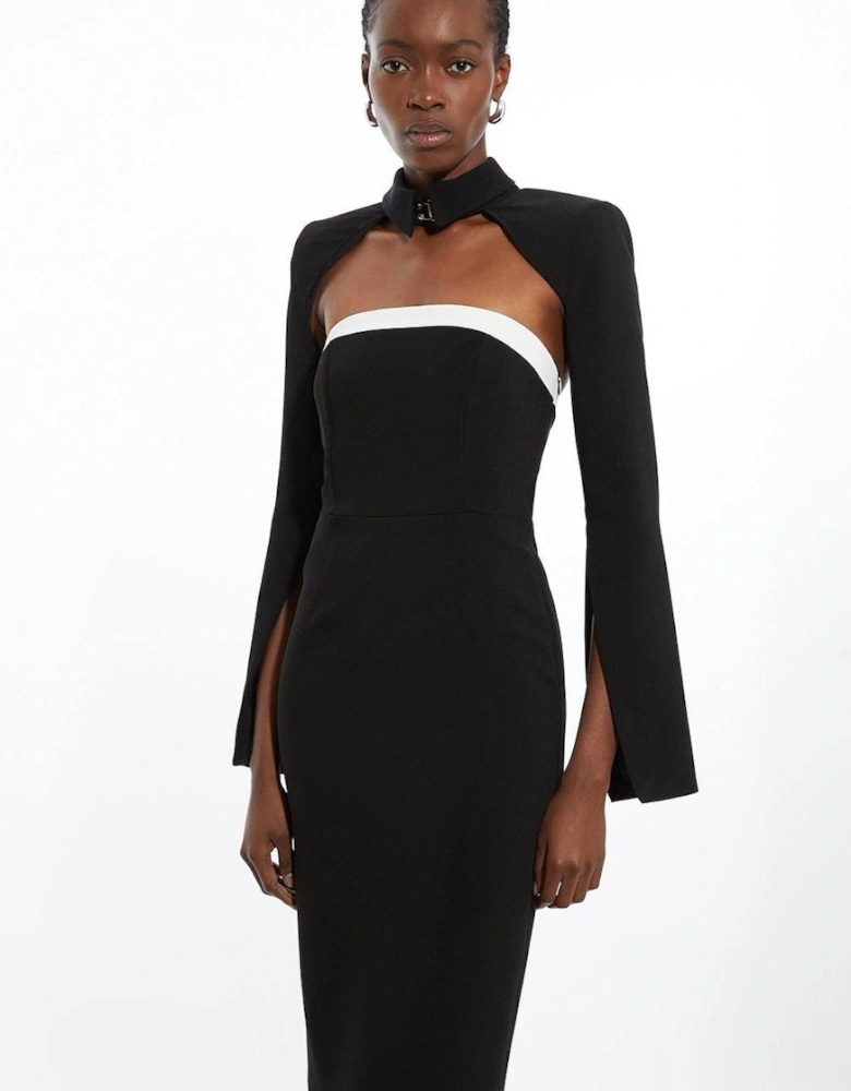 Petite Compact Stretch Viscose Tailored Contrast Detail Bandeau Midi Dress