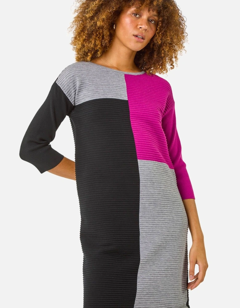 Colour Block Ribbed Knit Dress
