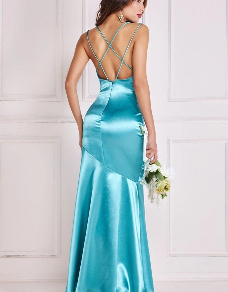 Satin Cowl Neck With Strappy Back Maxi