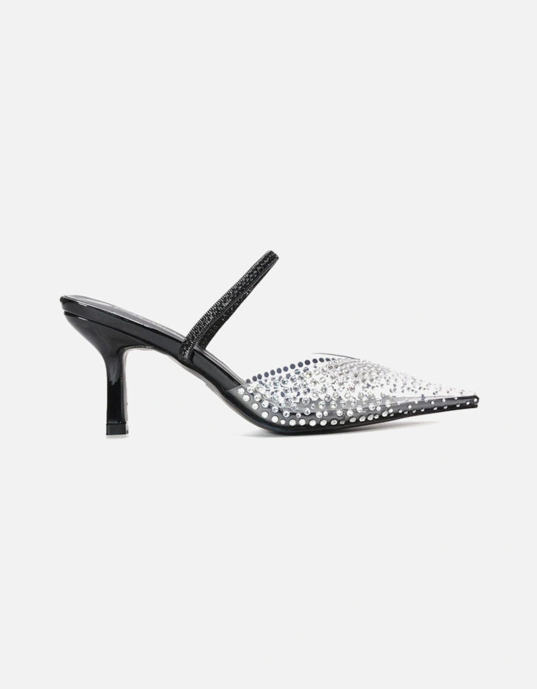 'Tia' Clear Perspex Diamante Stiletto Heel Slingback Court Shoes