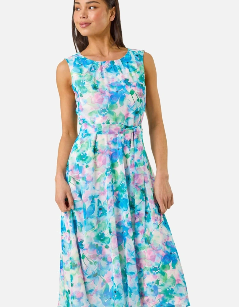 Petite Abstract Pleated Midi Dress