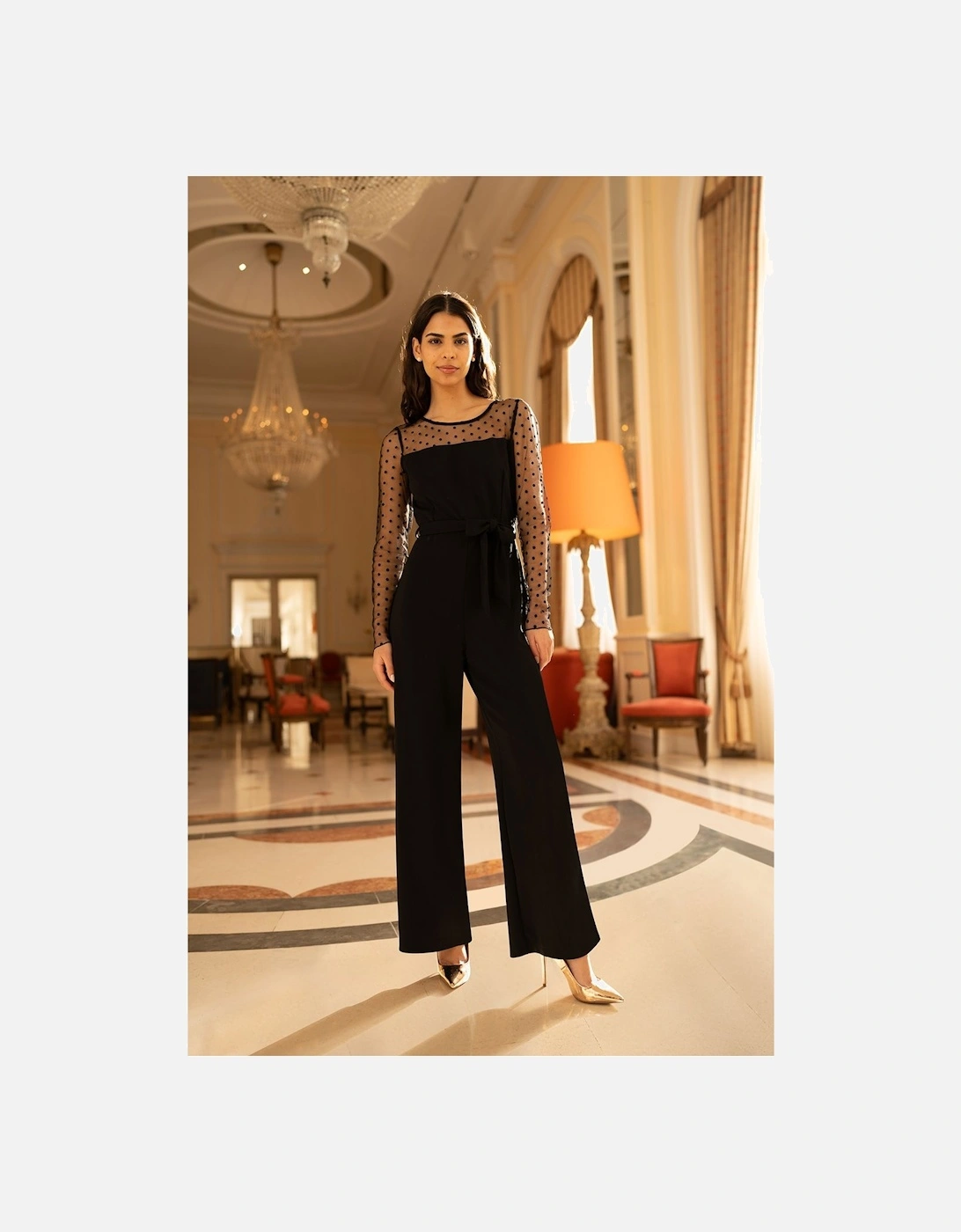 Black Spot Mesh Stretch Jumpsuit, 2 of 1