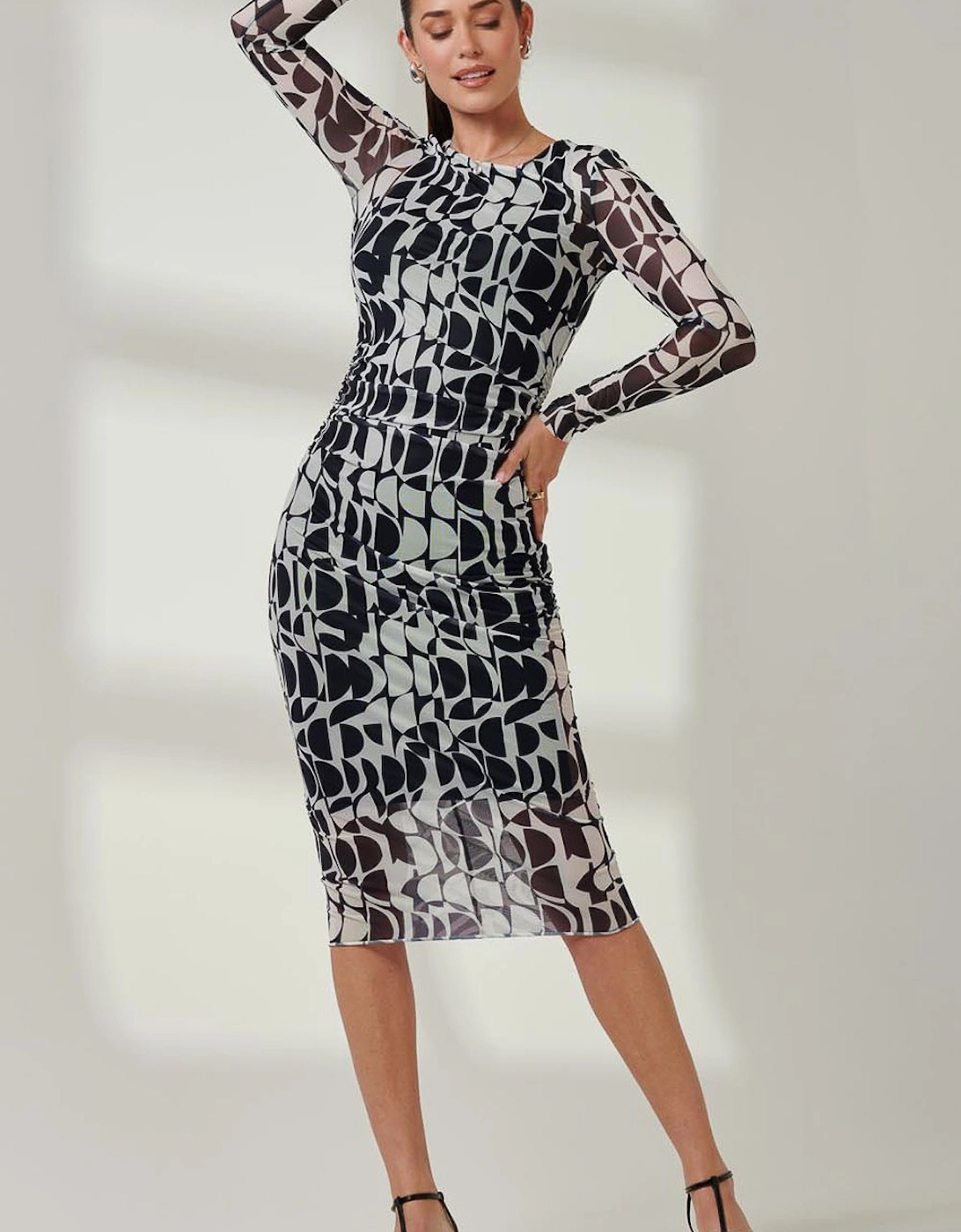 Long Sleeve Mesh Bodycon Maxi Dress, 2 of 1