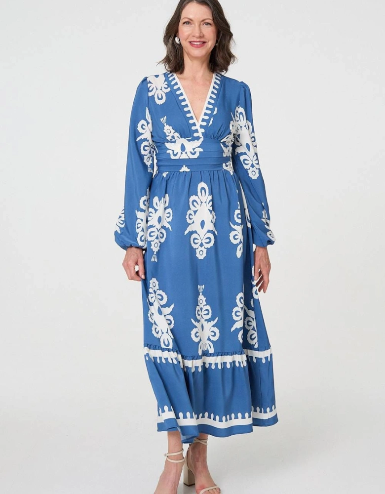 Ikat Print Empire Kimono Maxi Dress