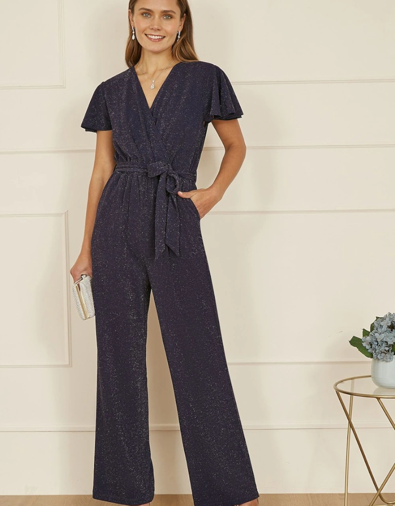 Navy Sparkle Stretch Wrap Over Jumpsuit