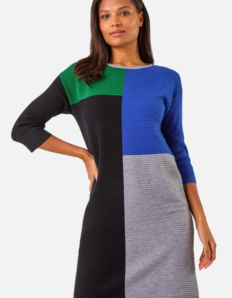 Colour Block Ribbed Knit Dress